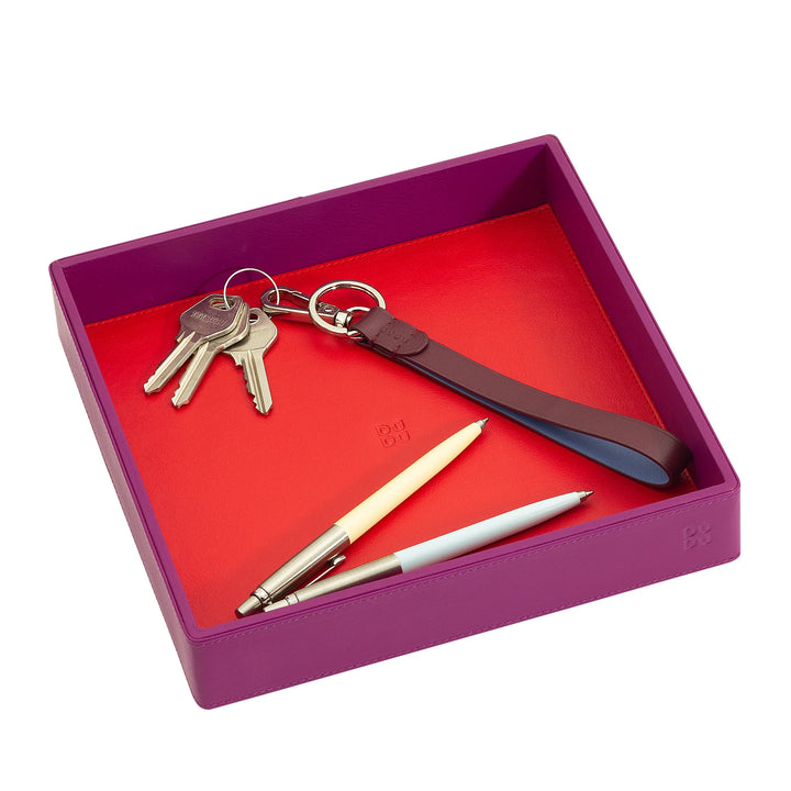 DUDU Designer-Taschentablett aus farbigem Leder für den Eingangsbereich mit Geschenkbox