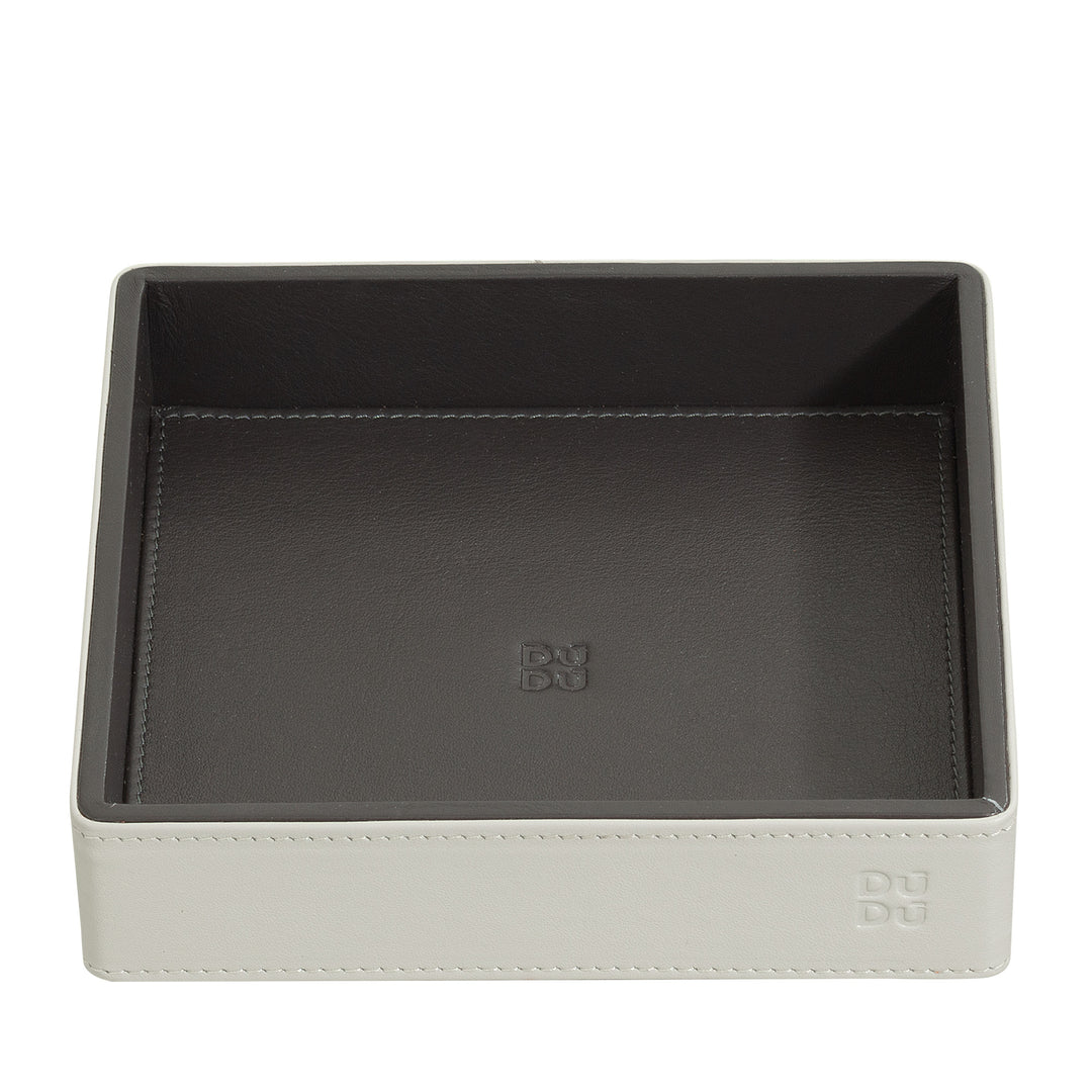 DUDU Designer-Taschentablett aus farbigem Leder für den Eingangsbereich, 14 x 14 cm, mit Geschenkbox