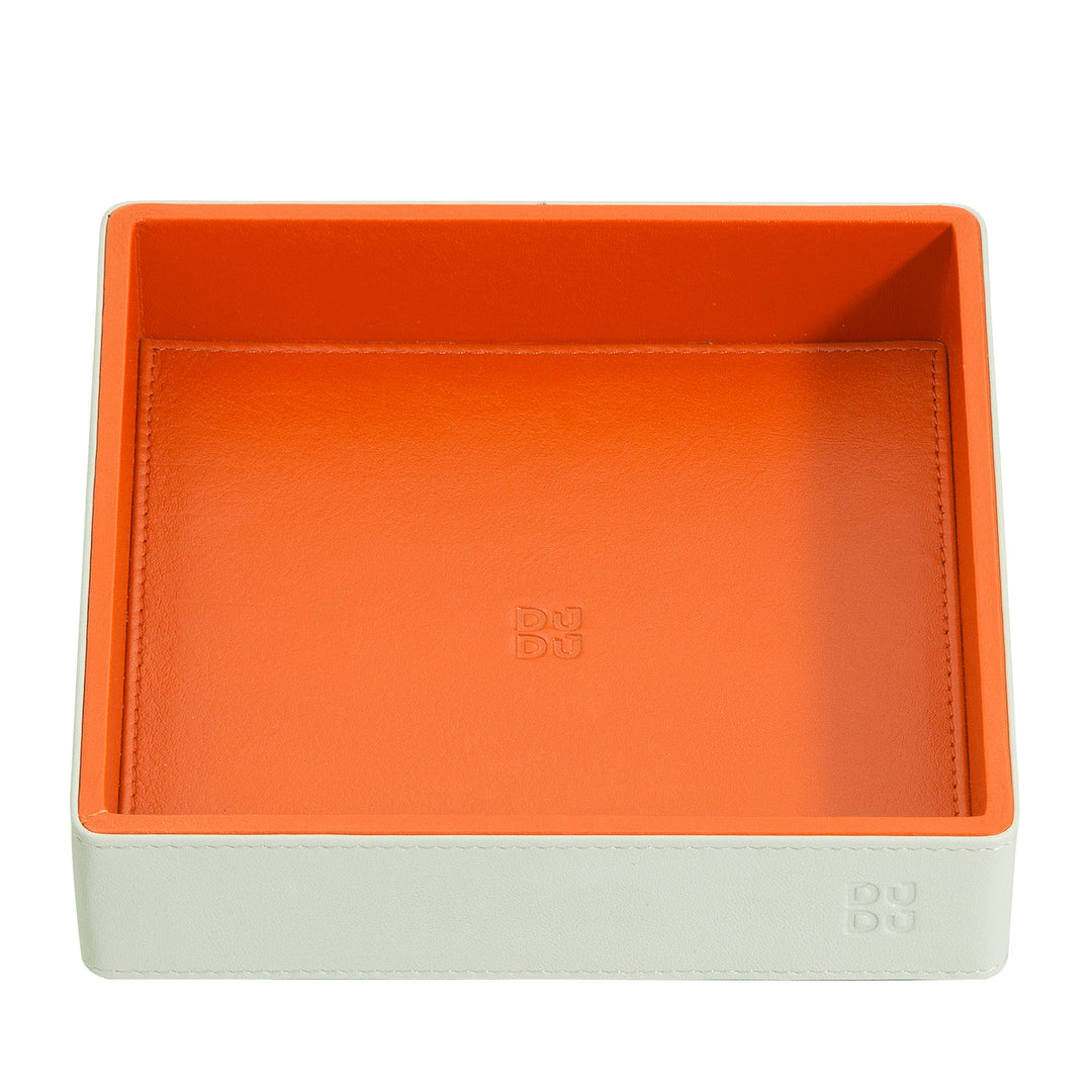 DUDU Designer-Taschentablett aus farbigem Leder für den Eingangsbereich, 14 x 14 cm, mit Geschenkbox