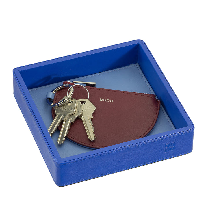 DUDU Plateau de poche en cuir coloré pour entrée, 14 x 14 cm, avec boîte cadeau