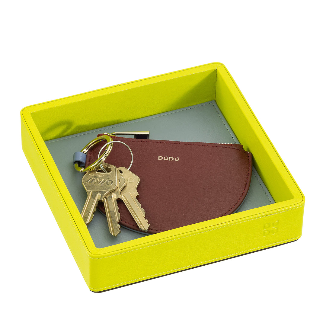 DUDU Plateau de poche en cuir coloré pour entrée, 14 x 14 cm, avec boîte cadeau