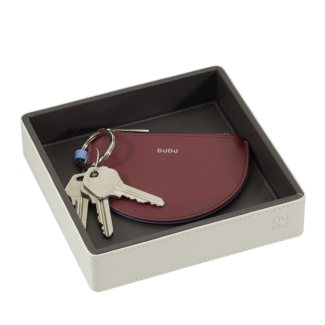 DUDU Designer-Taschentablett aus farbigem Leder für den Eingangsbereich, 14 x 14 cm, mit Geschenkbox