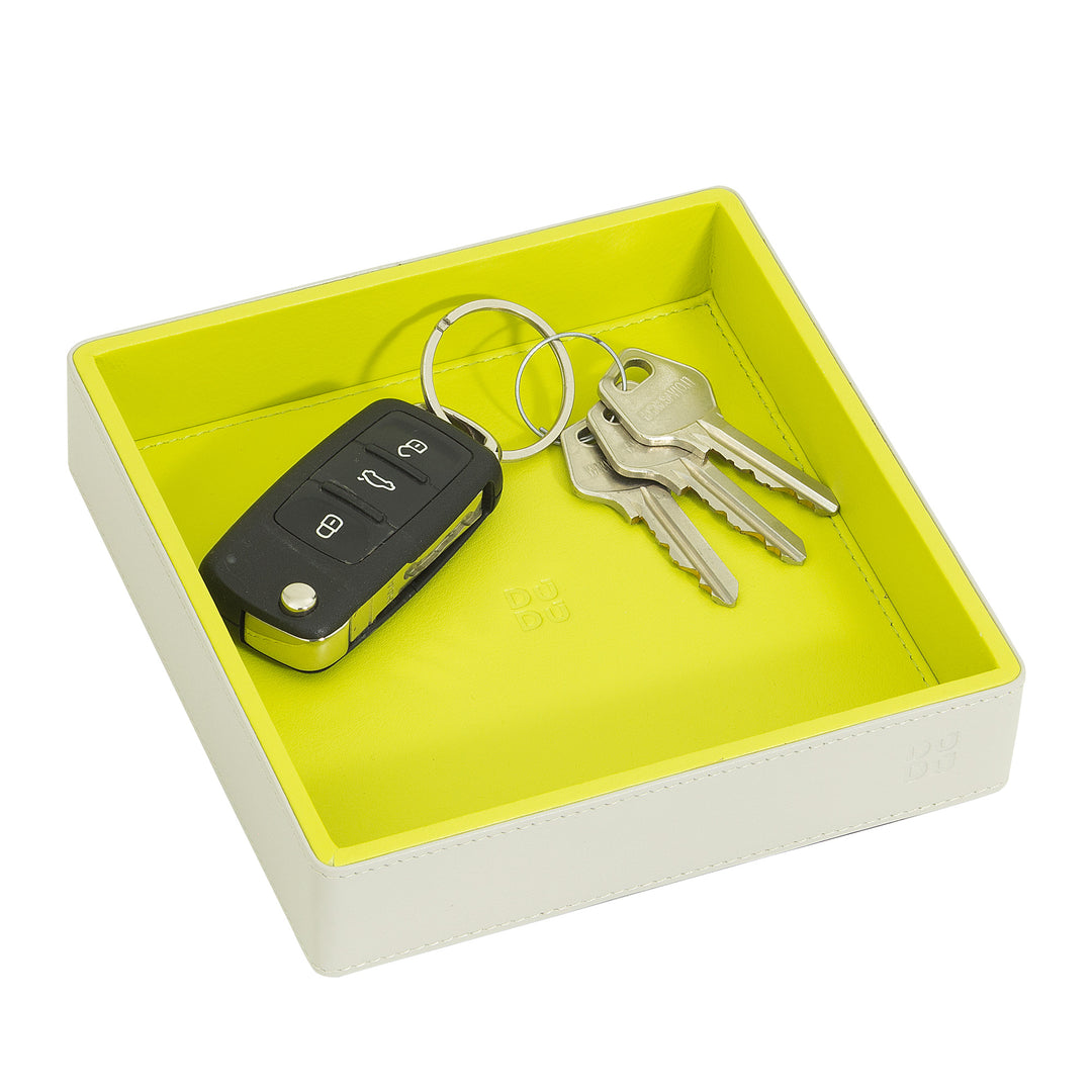 DUDU Designer-Taschentablett aus farbigem Leder für den Eingangsbereich, 14 x 14 cm, mit Geschenkbox