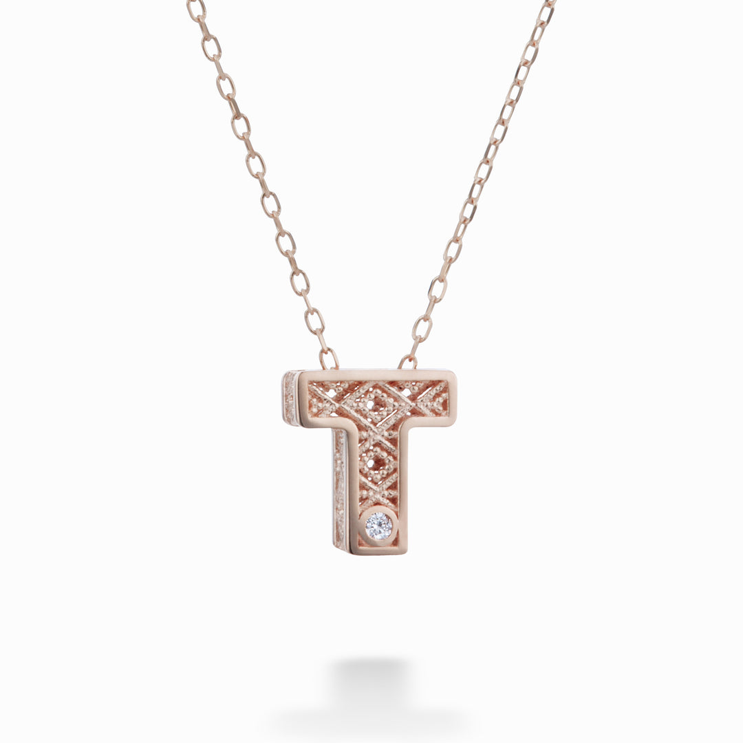 Mikiko cl 18k lettre t or rose diam. ct.0,01 MDLETTO3