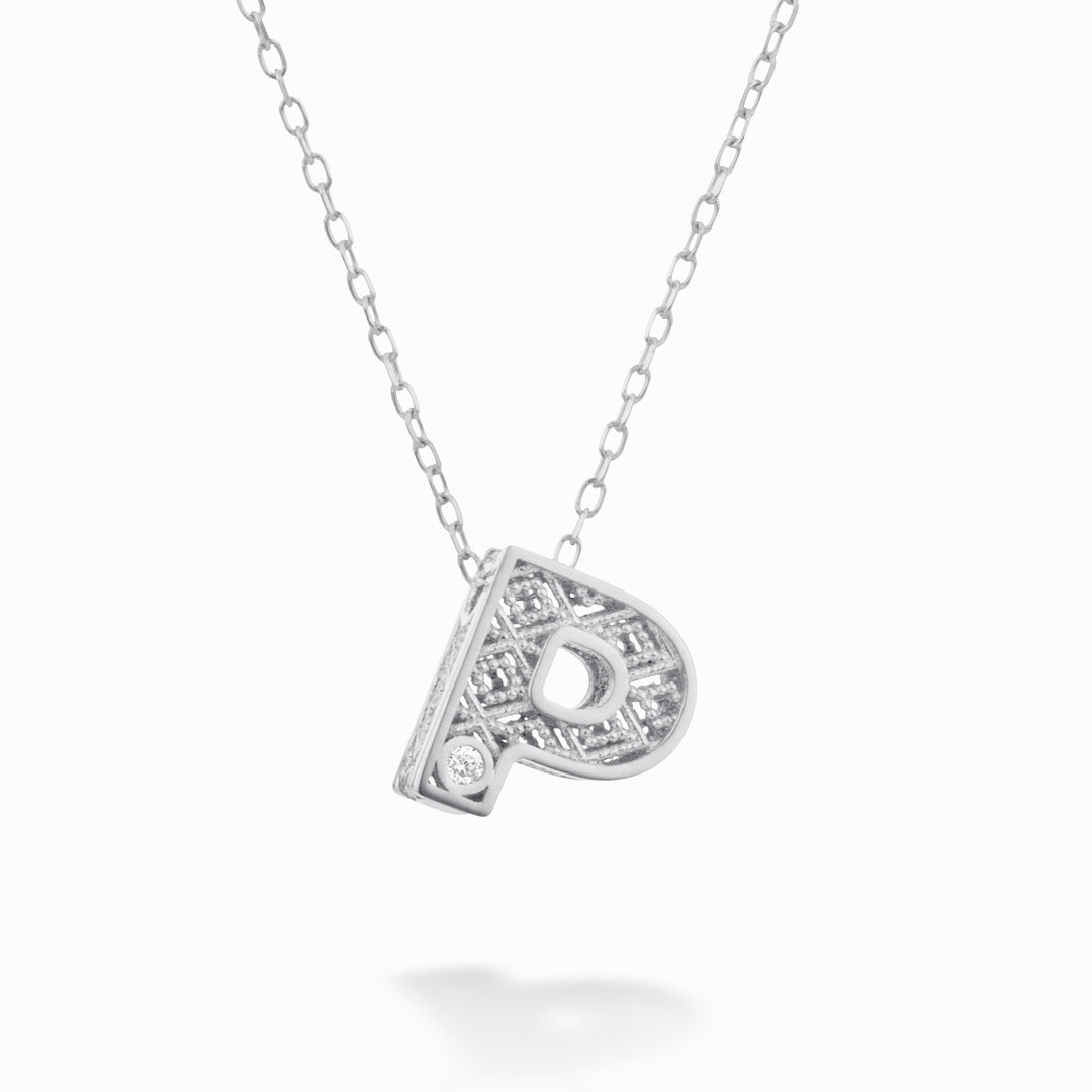 Mikiko cl 18k lettera p oro bianco diam. ct.0,01 MDLETPO4
