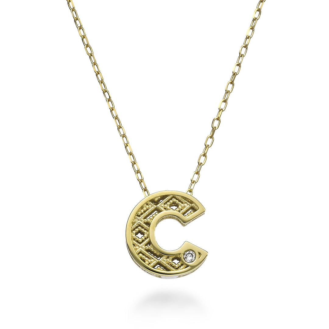 Nihama cl 18k lettre c or jaune diam. ct.0.01 NDLETCO1
