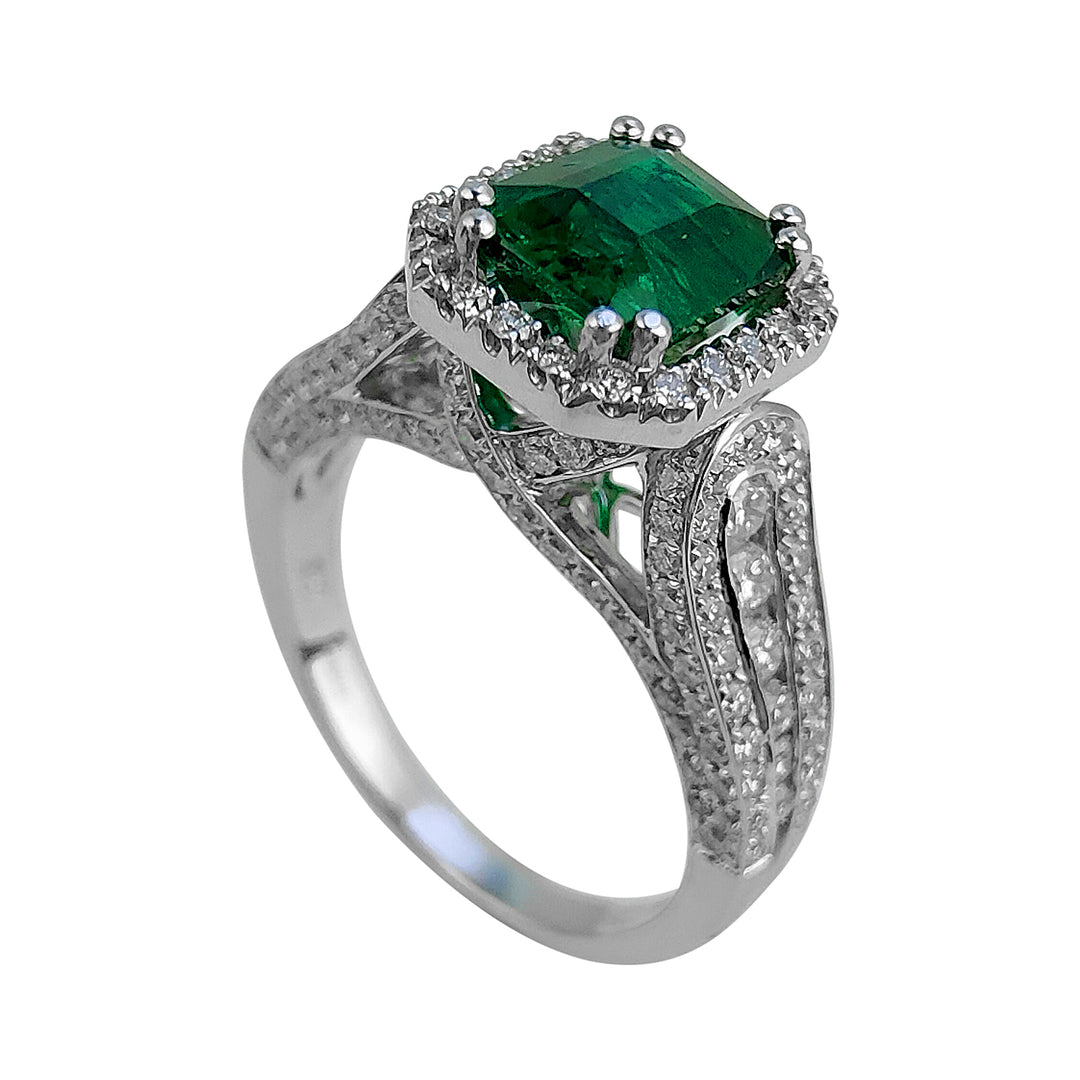 Achteckiger Golay-Smaragdring 7x6 mit Pavé-Weberei APU526DSM-25052110052