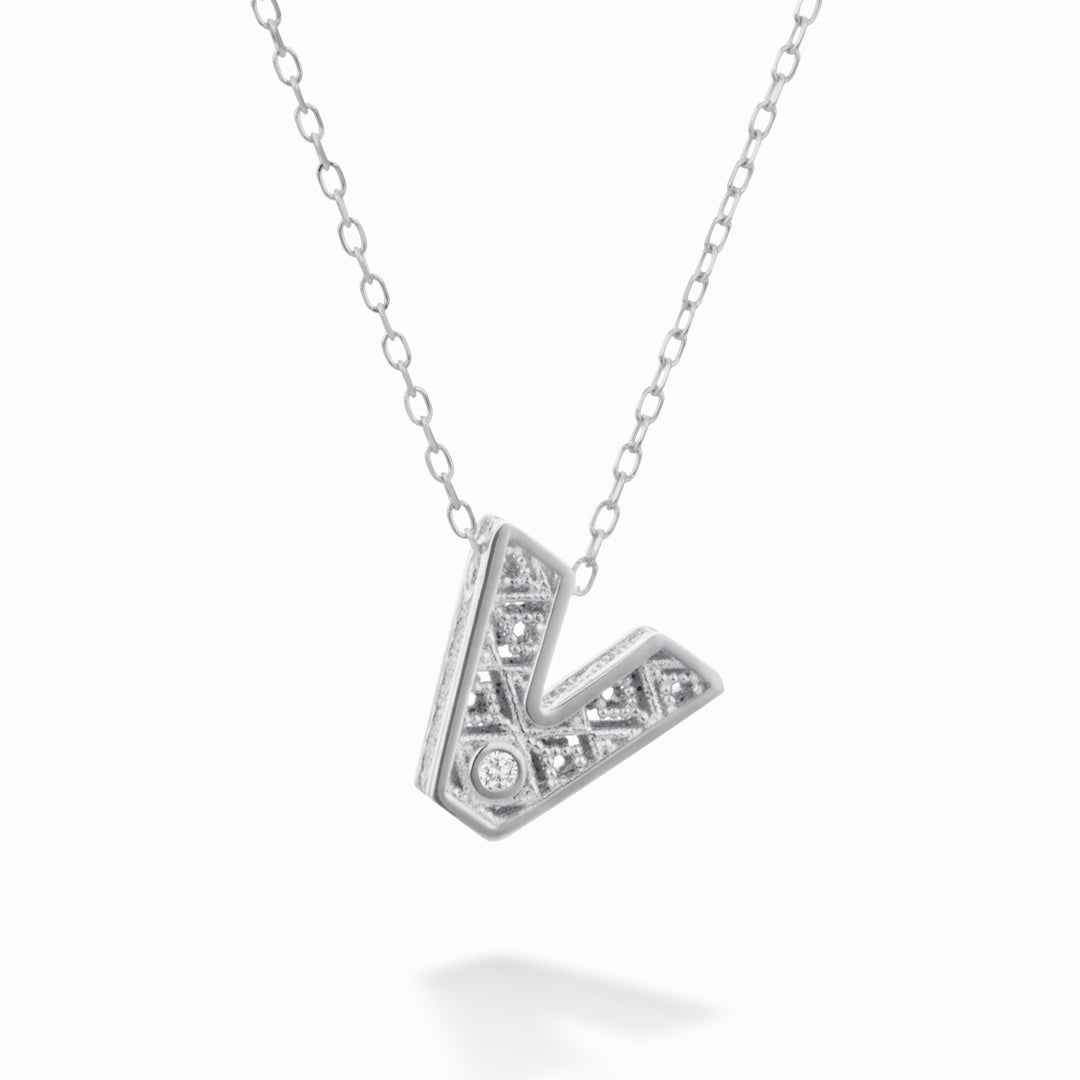 Nihama cl 18k lettera v oro bianco diam. ct.0,01 NDLETVO4