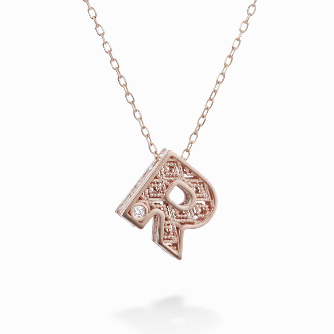 Mikiko cl 18k lettre r or rose diam. 0,01 ctMDLETRO3