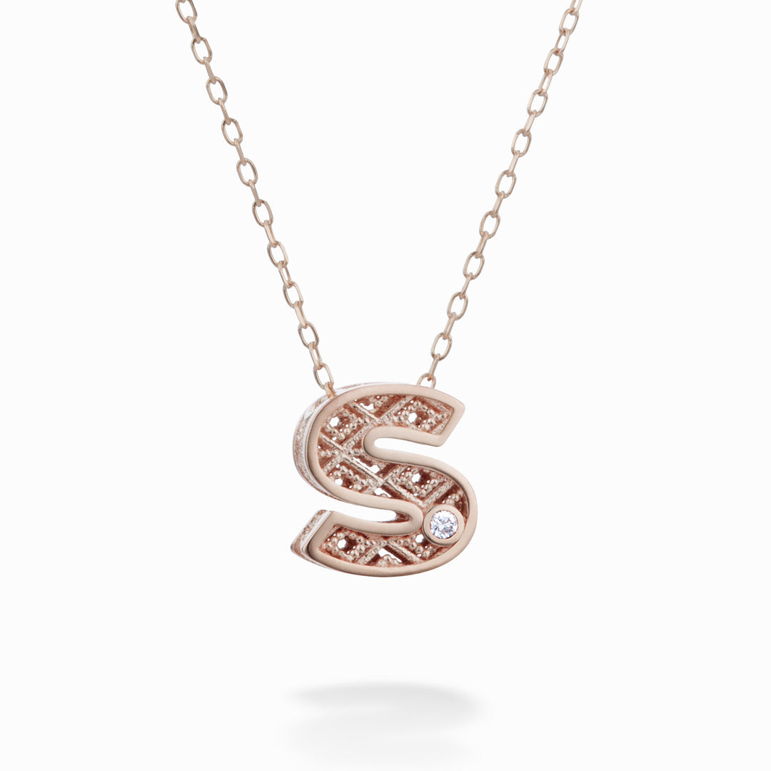 Mikiko cl 18k lettera s oro rosè diam. ct.0,01 MDLETSO3