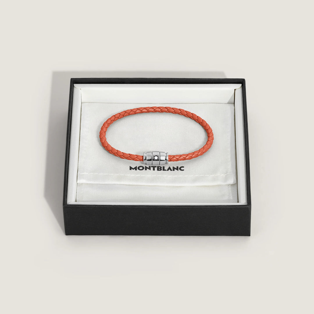 Brazalete Montblanc de acero con 3 anillos y cuero Meisterstück Cayenne talla S 13429160