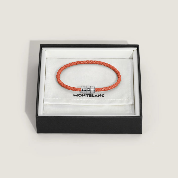 Brazalete Montblanc de acero con 3 anillos y cuero Meisterstück Cayenne talla S 13429160