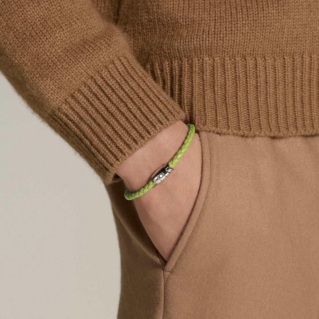 Montblanc 3-ring steel and Meisterstück Lime leather bracelet size M 13429263