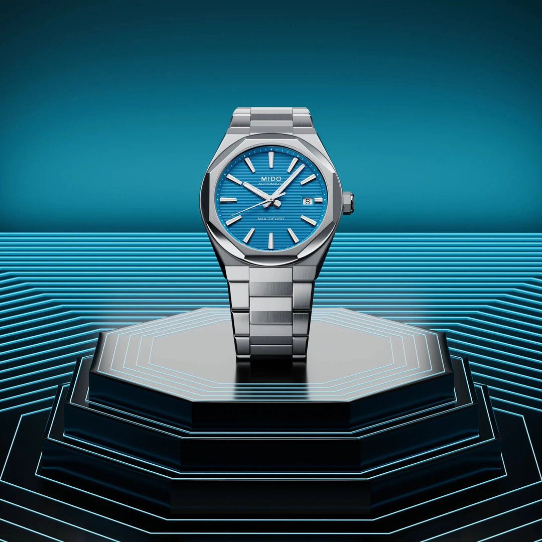 Montre Mido Multifort 8 One Crown turquoise 40mm automatique acier M055.507.11.041.00