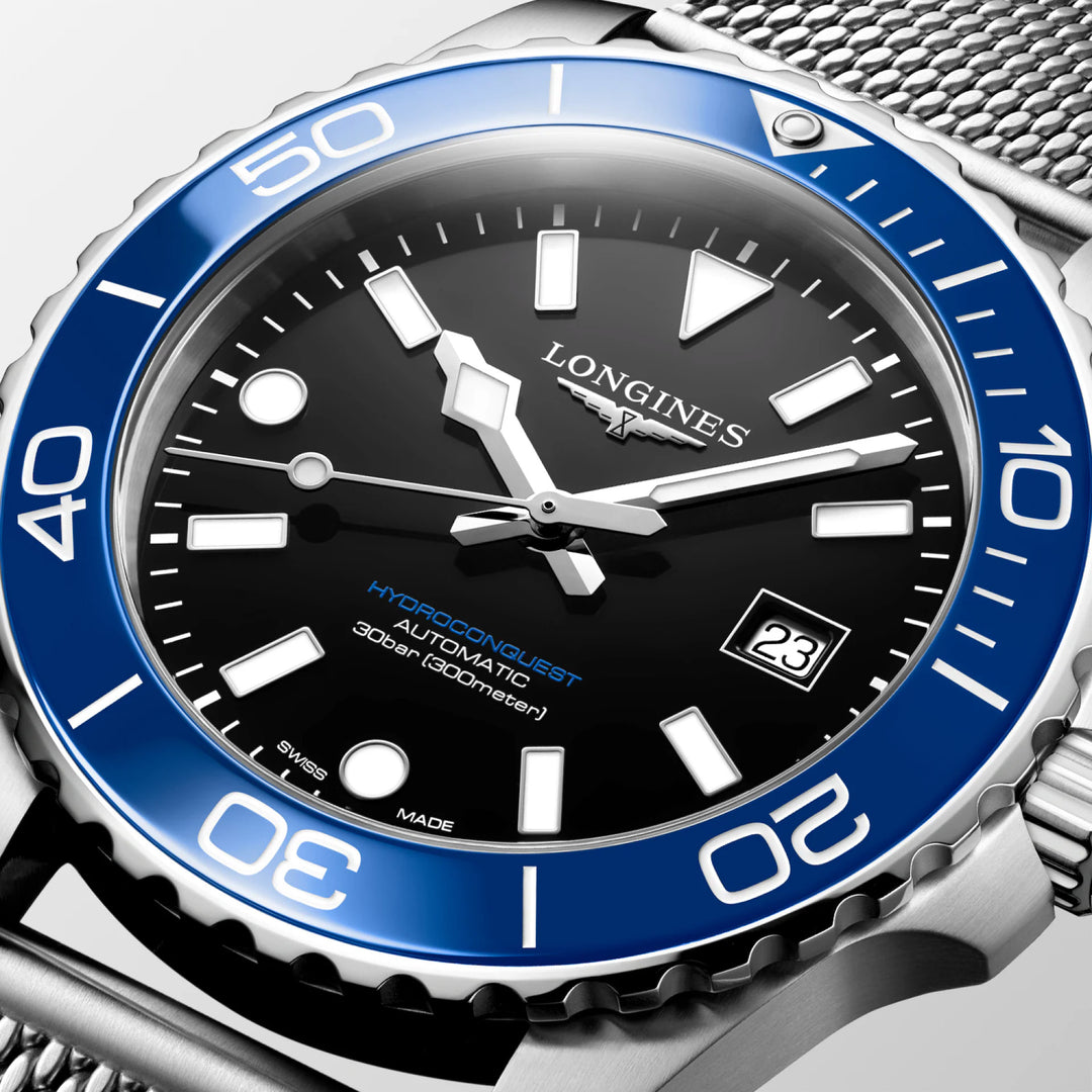 Longines orologio Hydroconquest 39mm nero automatico acciaio L3.779.4.90.6