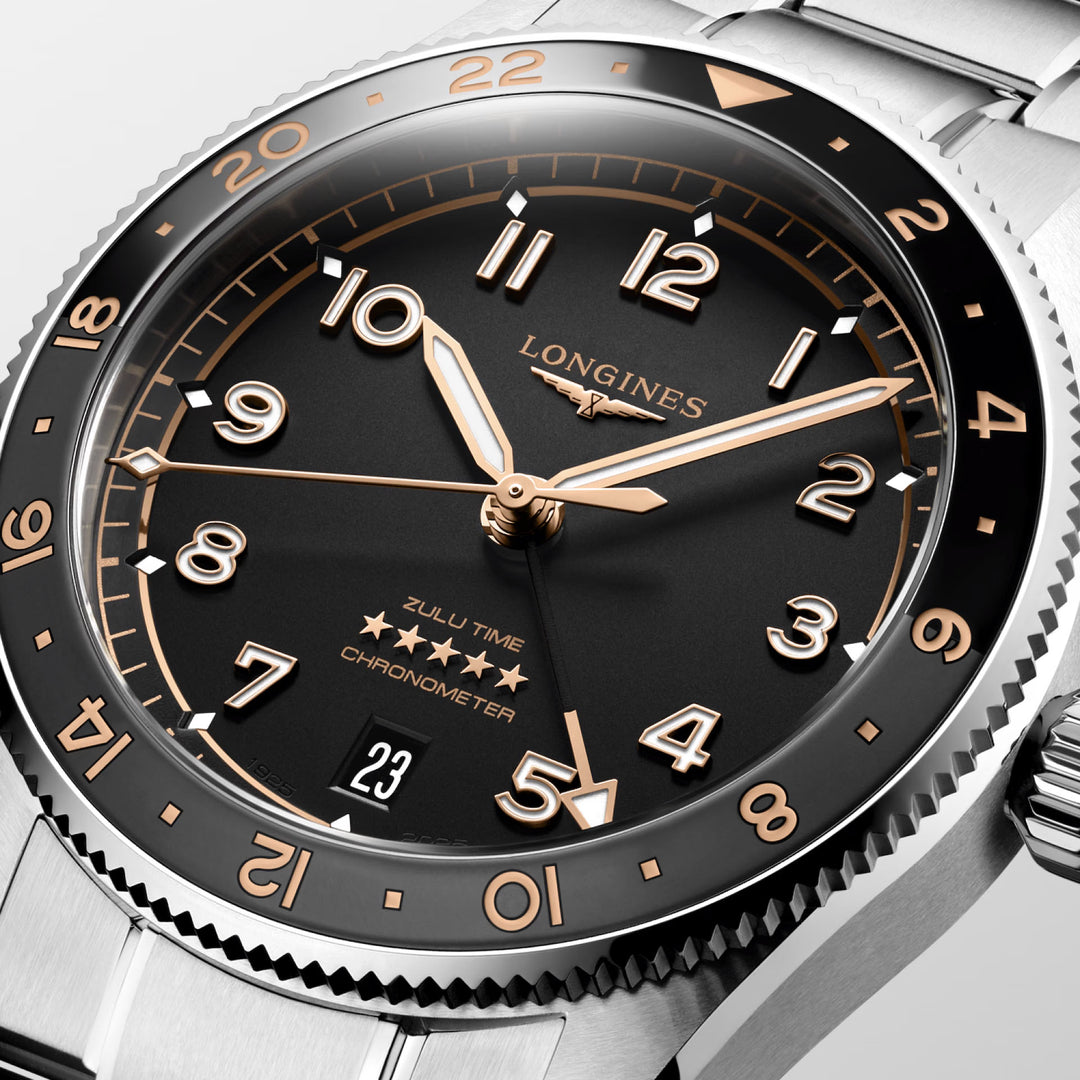 Longines Uhr Spirit Zulu Time 39 mm schwarzer Automatikstahl L3.802.4.50.6