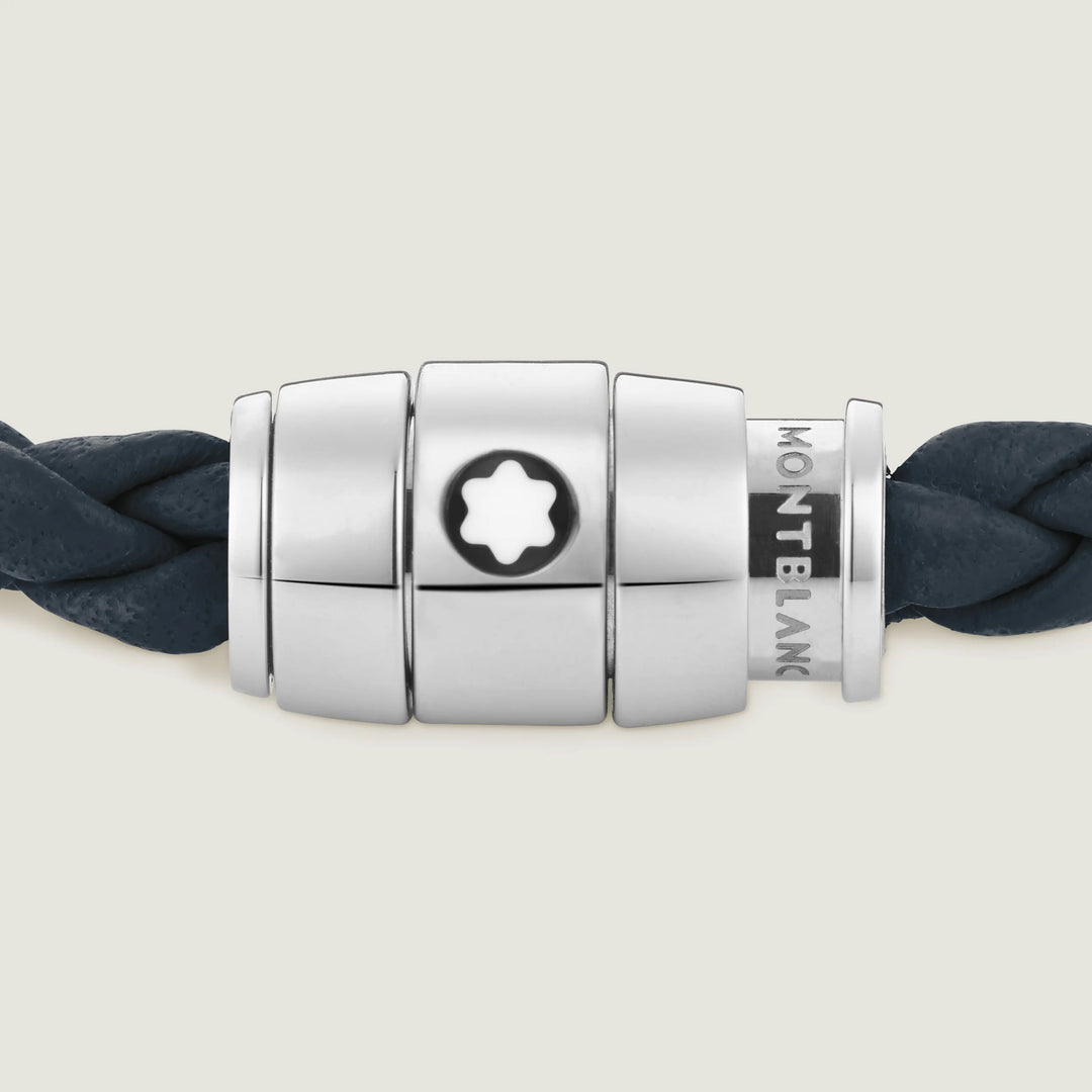 Bracelet Montblanc 3 anneaux en acier et cuir Meisterstück bleu Air force taille S 13601260