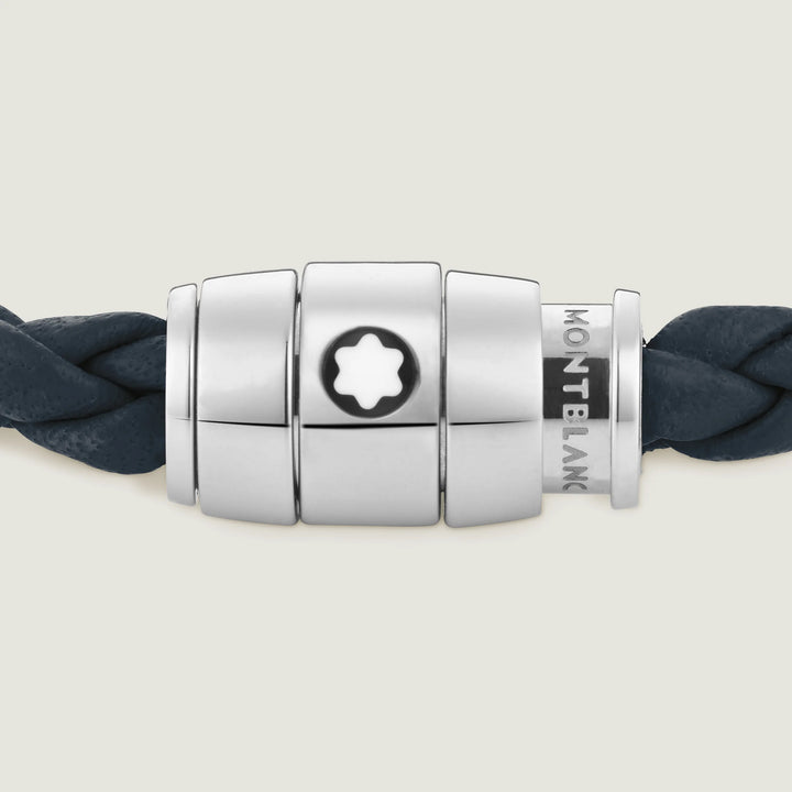 Bracelet Montblanc 3 anneaux en acier et cuir Meisterstück bleu Air force taille S 13601260