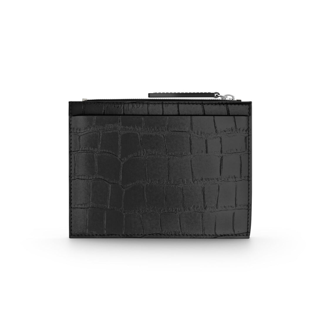 Tarjetero con cremallera Giovanni Raspini, piel de cocodrilo negra, plata 925 L0023