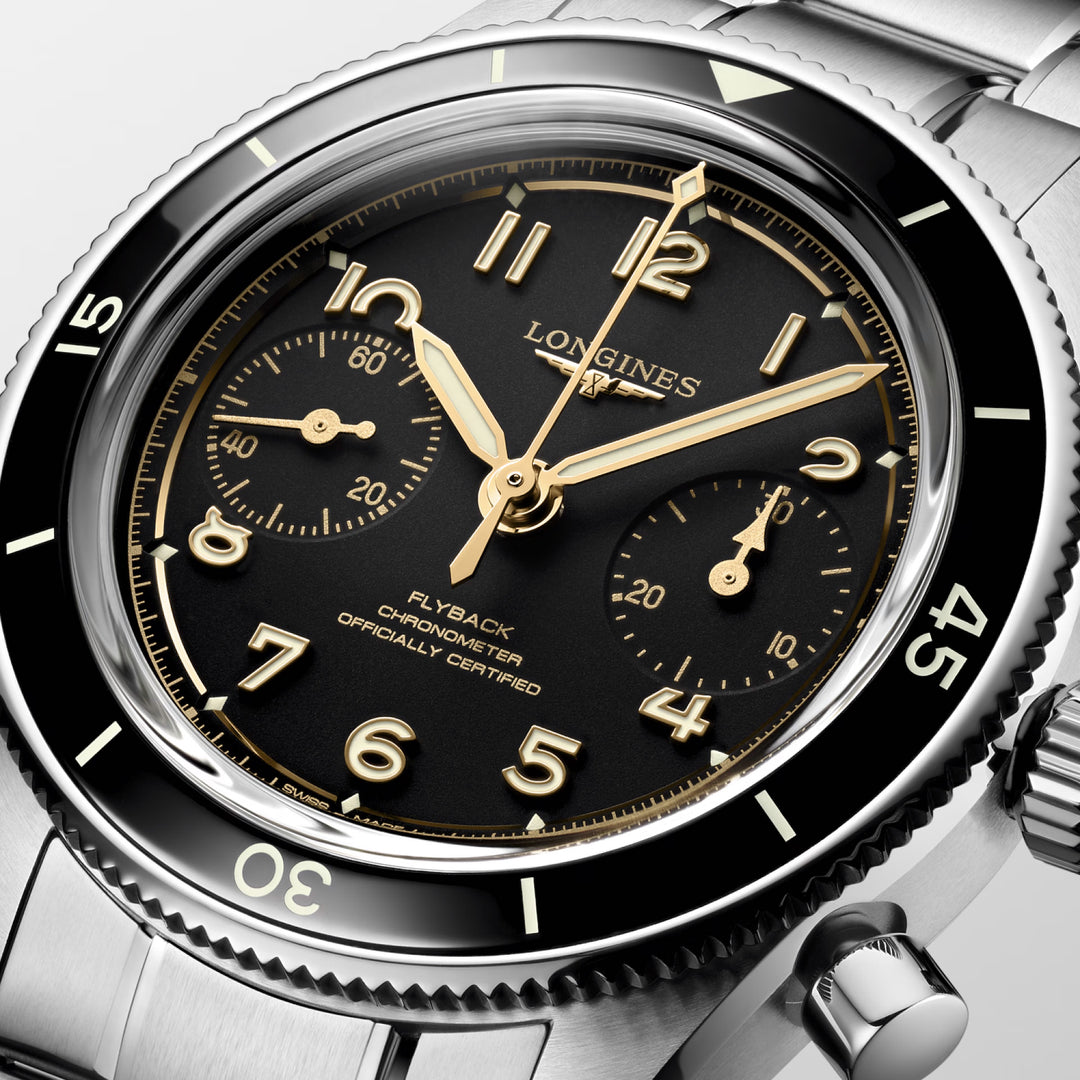Reloj Longines Spirit Pilot Flyback 72.6 39.5mm negro manual acero L3.721.4.53.6