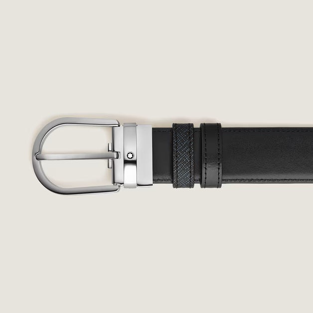 Ceinture réversible Montblanc Horseshoe 35 mm Sartorial cuir tweed bleu 198572
