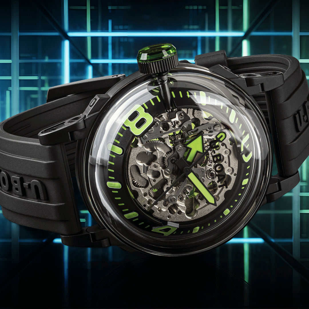 U-BOAT-Uhr U-65 44 mm grüner Automatikstahl schwarz PVD-Finish 3347