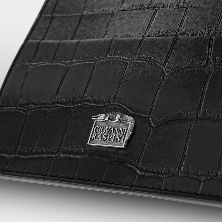Tarjetero con cremallera Giovanni Raspini, piel de cocodrilo negra, plata 925 L0023