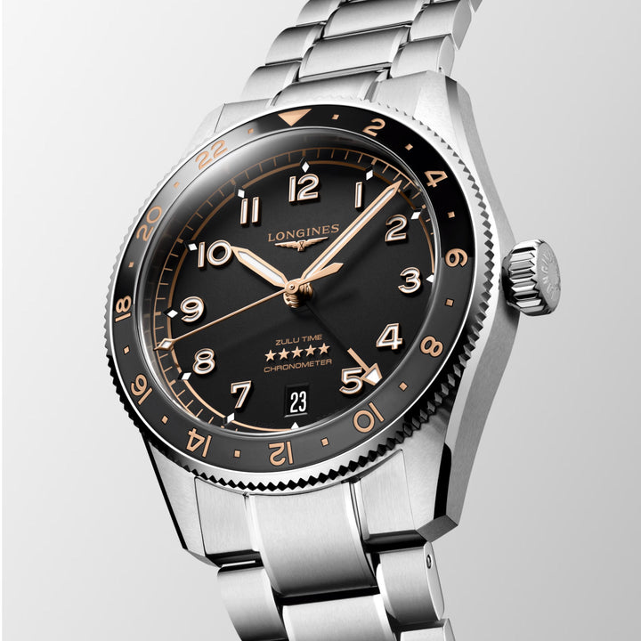 Longines Uhr Spirit Zulu Time 39 mm schwarzer Automatikstahl L3.802.4.50.6