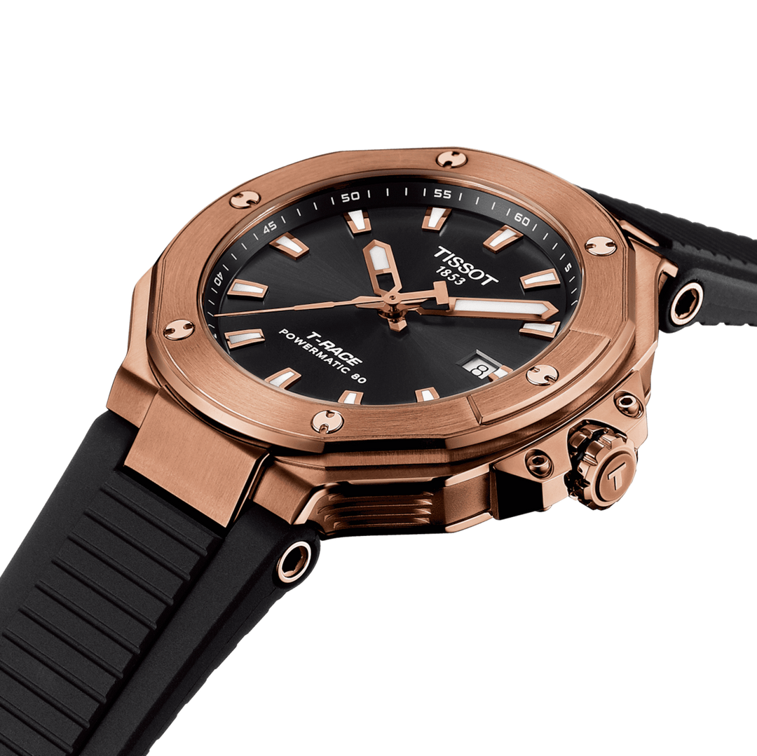 Tissot orologio T-Race Powermatic 80 41mm nero automatico acciaio finitura PVD oro rosa T141.807.37.051.00