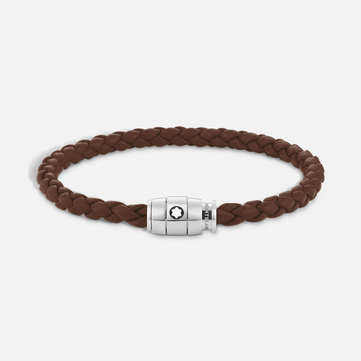 Bracelet Montblanc 3 anneaux en acier et cuir Meisterstück Brown Fawn taille S 13600060