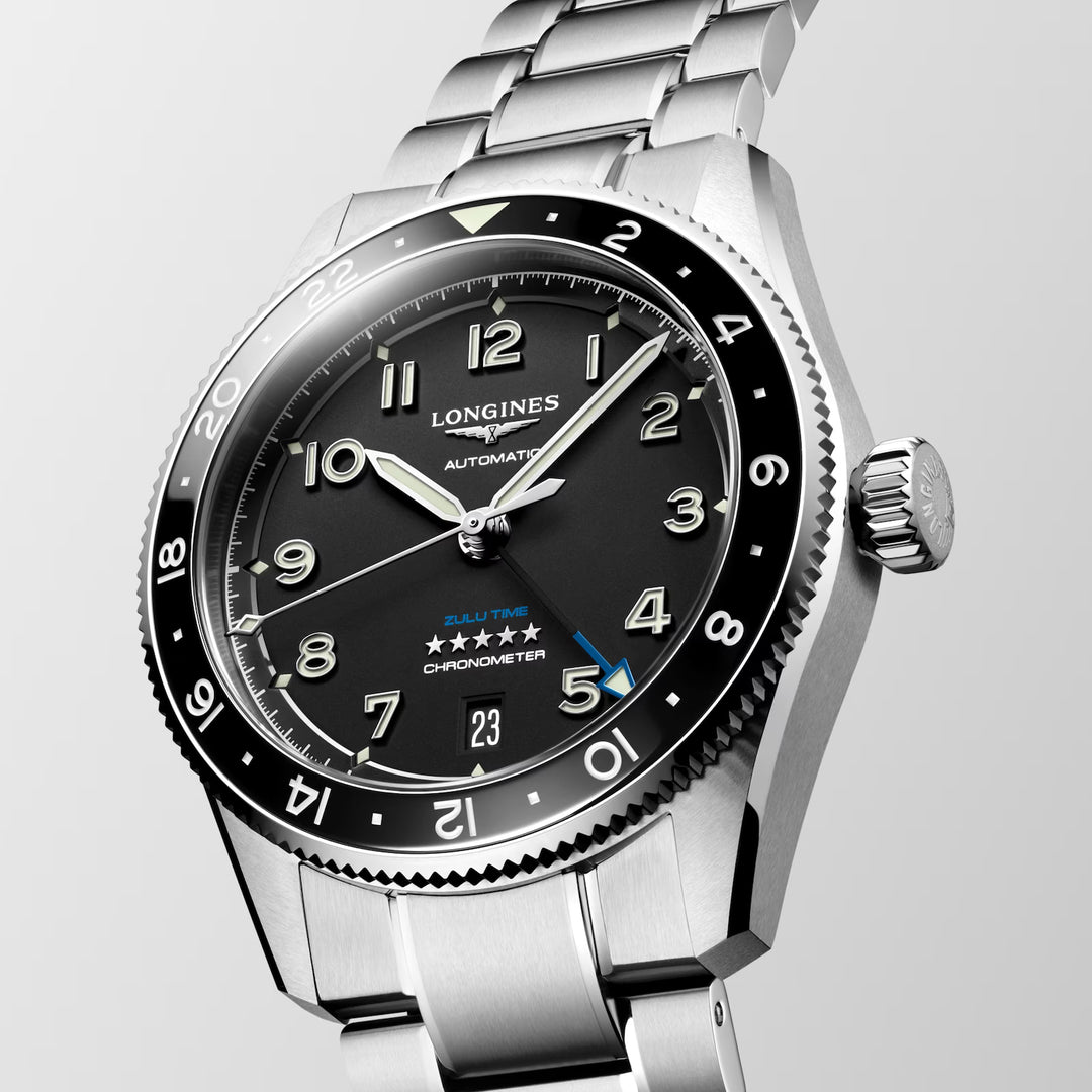 Longines Watch Spirit Zulu Time 39 mm de acero automático negro L3.802.4.53.6