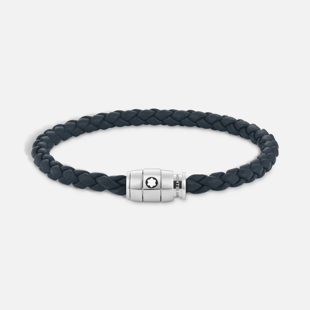 Bracelet Montblanc 3 anneaux en acier et cuir Meisterstück bleu Air force taille S 13601260