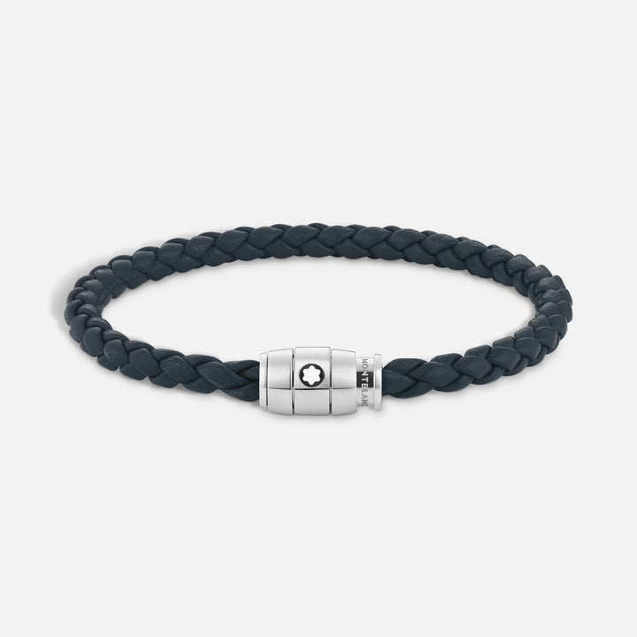 Bracelet Montblanc 3 anneaux en acier et cuir Meisterstück bleu Air force taille S 13601260