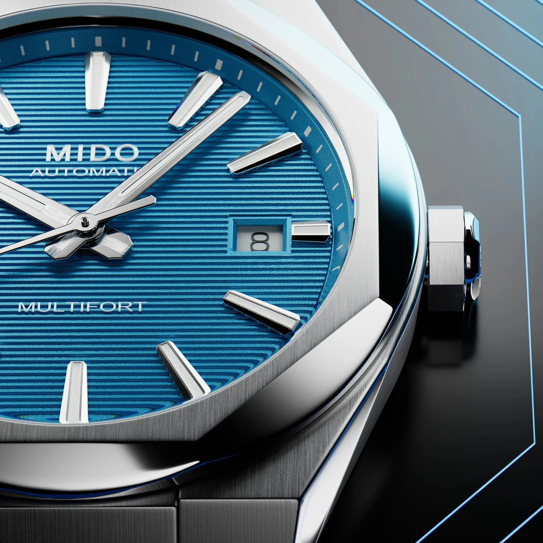 Montre Mido Multifort 8 One Crown turquoise 40mm automatique acier M055.507.11.041.00