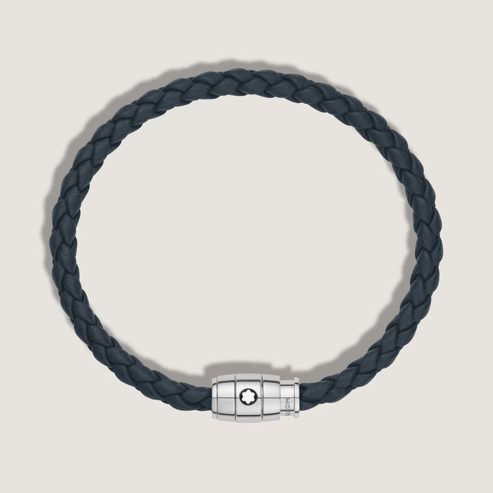 Bracelet Montblanc 3 anneaux en acier et cuir Meisterstück bleu Air force taille S 13601260