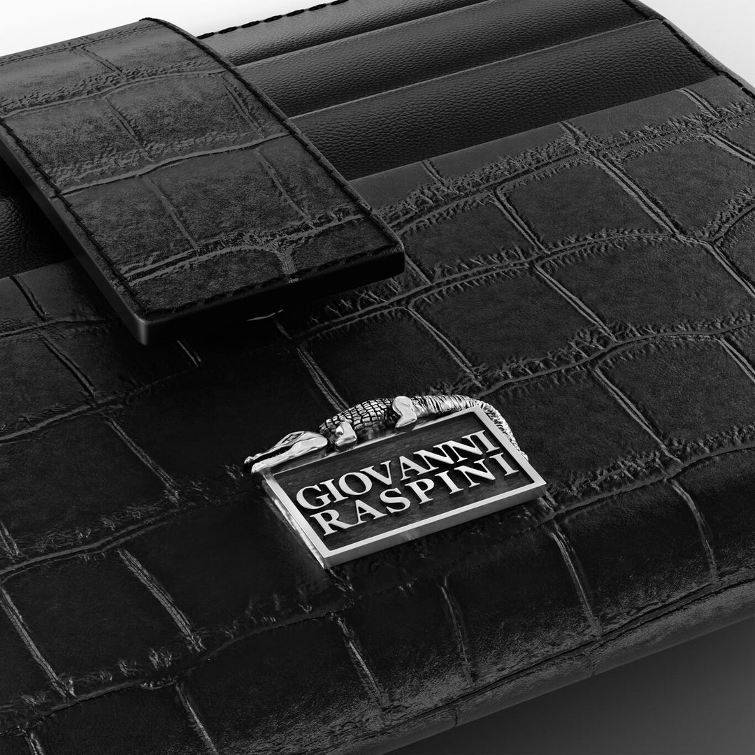 Giovanni Raspini Kartenetui aus schwarzem Krokoleder, 925er Silber, L0025