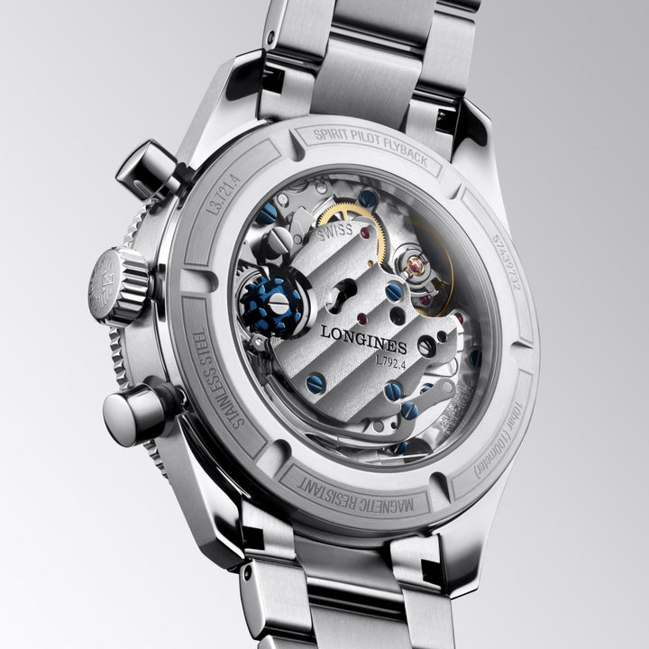 Longines orologio Spirit Pilot Flyback 39,5mm blu carica manuale acciaio L3.721.4.93.6