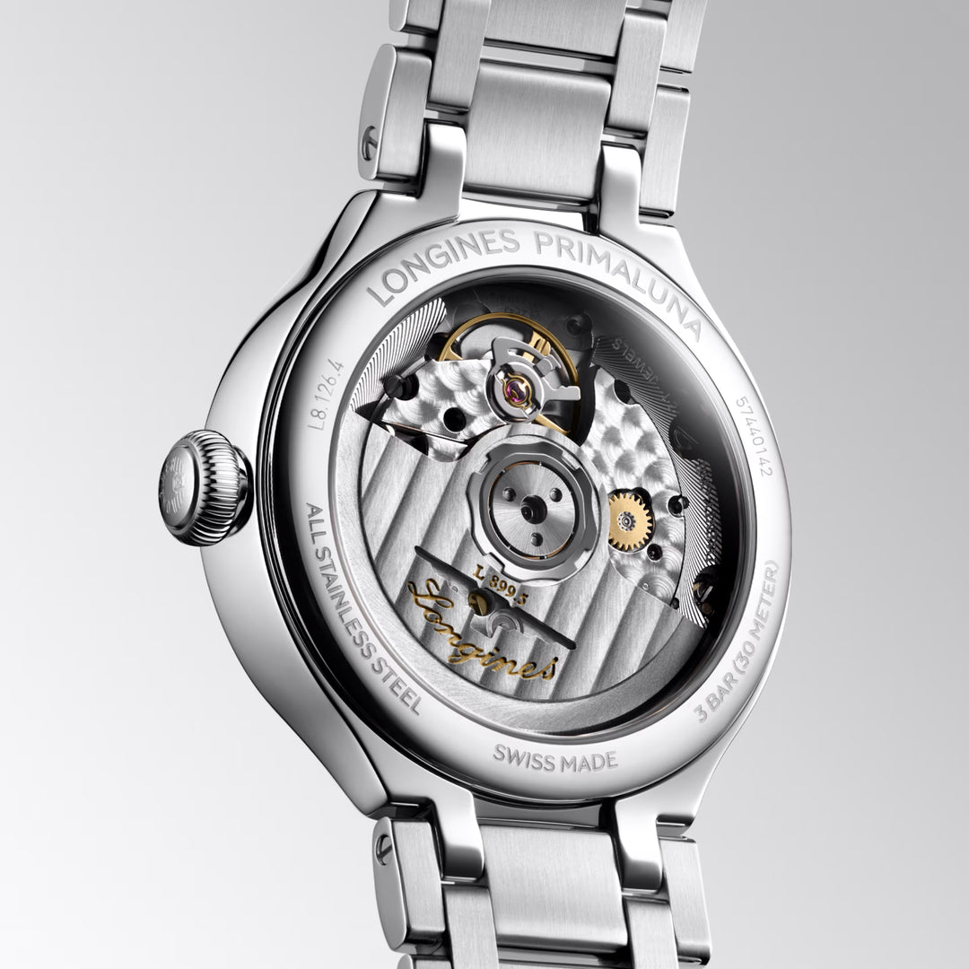 Reloj Longines Primaluna Moonphase 34mm plateado automático acero L8.126.4.71.6