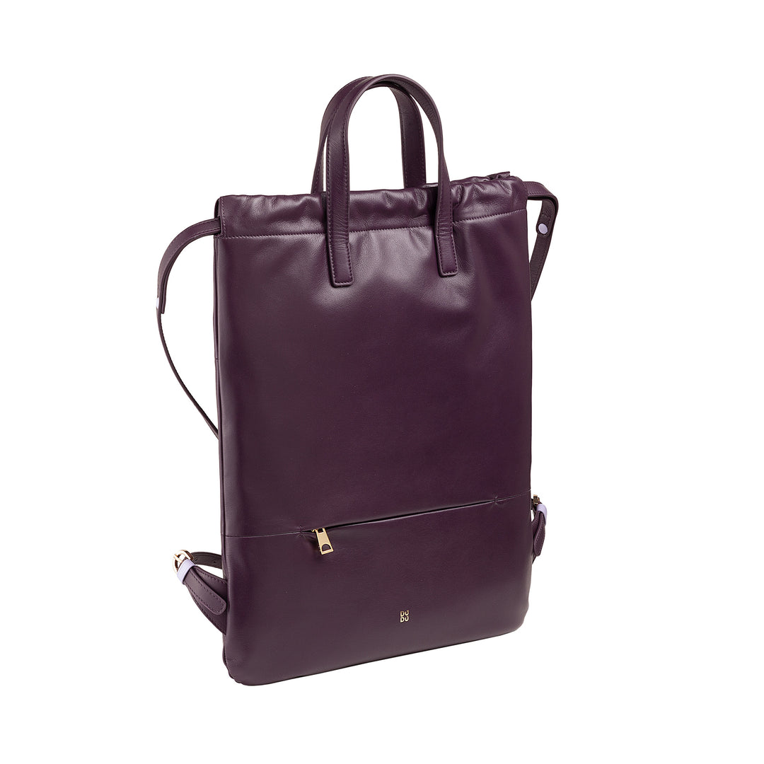 Sac à dos pour femme en cuir souple, Sac à dos avec cordon de serrage et bouton magnétique, Double poignée, Sac à dos simple élégant