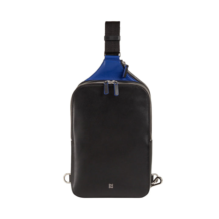 DUDU Mochila de un solo hombro para hombre en piel con soporte para tableta, bolso de pecho con cremallera y correa ajustable para el hombro