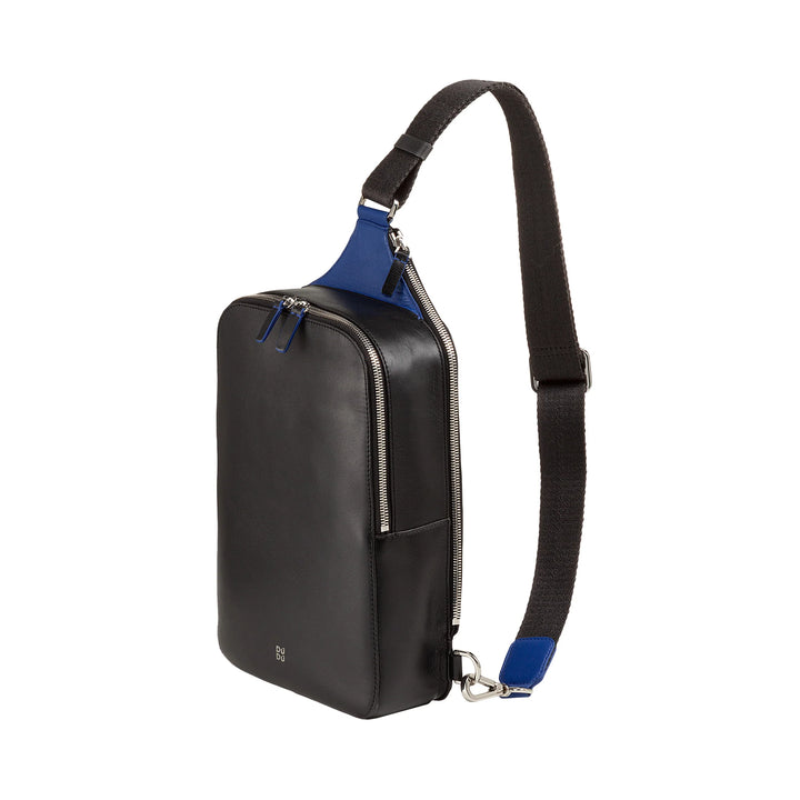 DUDU Mochila de un solo hombro para hombre en piel con soporte para tableta, bolso de pecho con cremallera y correa ajustable para el hombro