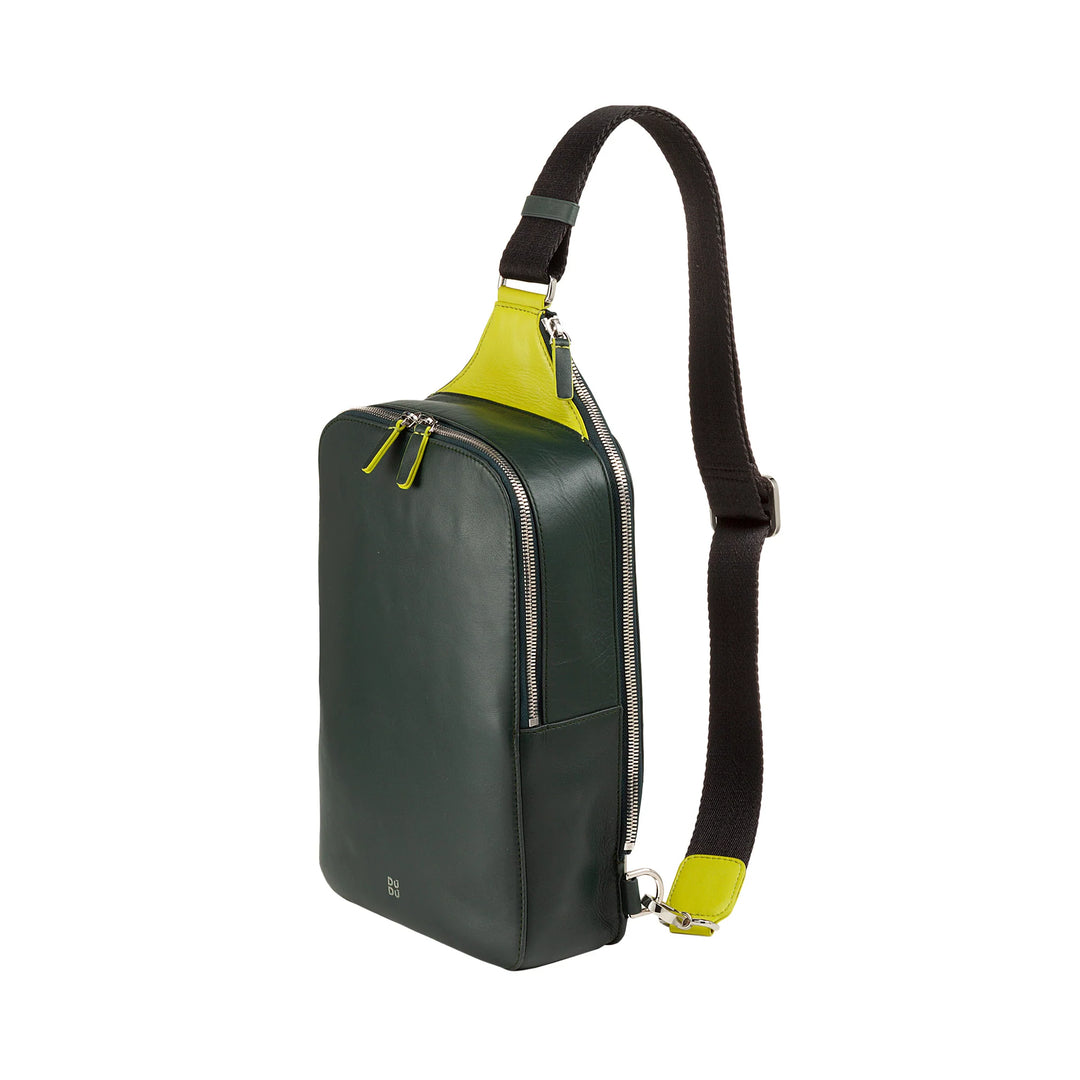 DUDU Herren-One-Shoulder-Rucksack aus Leder, Tablet-Halter, Brusttasche mit Reißverschluss und verstellbarem Schultergurt