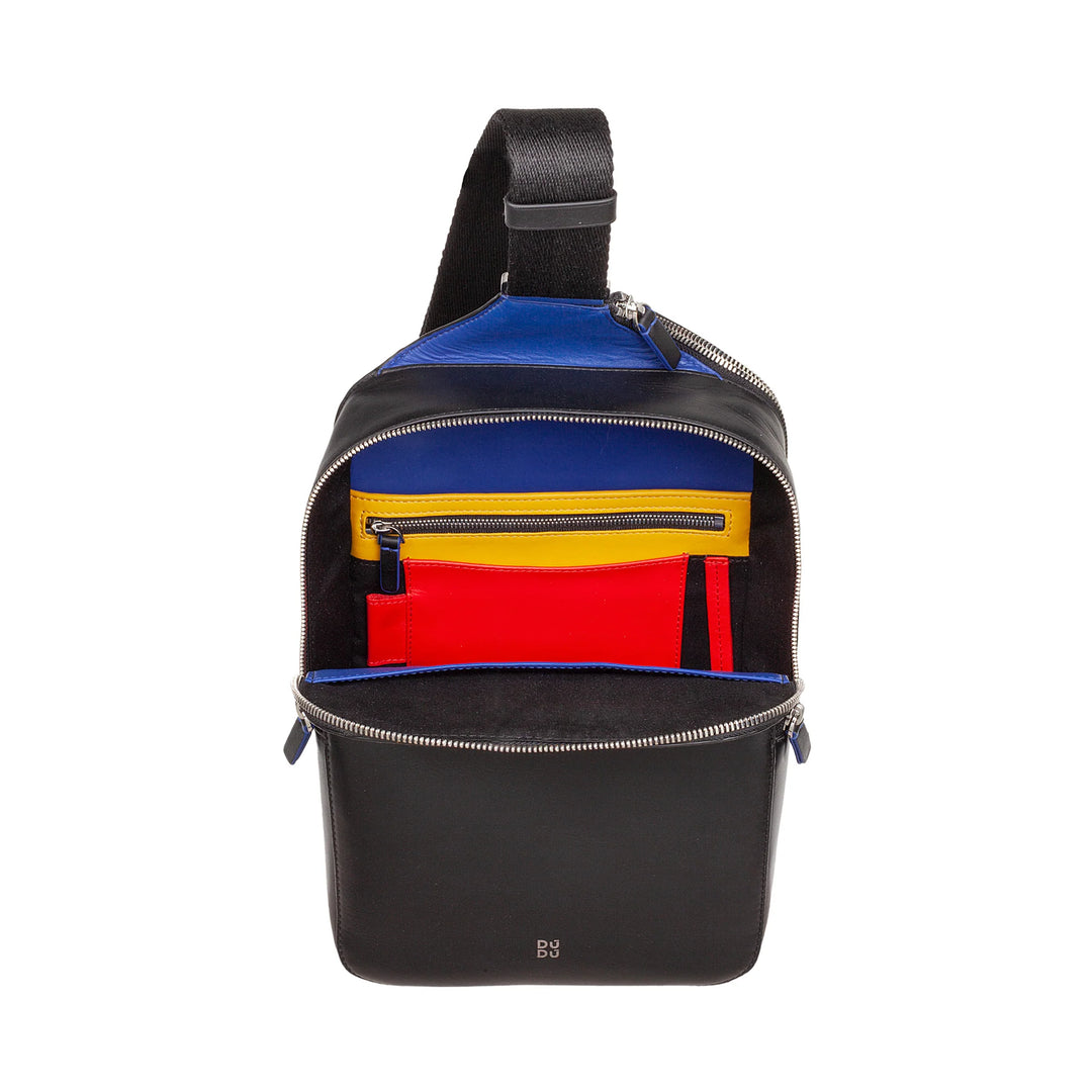 DUDU Mochila de un solo hombro para hombre en piel con soporte para tableta, bolso de pecho con cremallera y correa ajustable para el hombro
