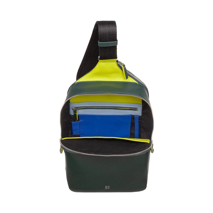 DUDU Herren-One-Shoulder-Rucksack aus Leder, Tablet-Halter, Brusttasche mit Reißverschluss und verstellbarem Schultergurt