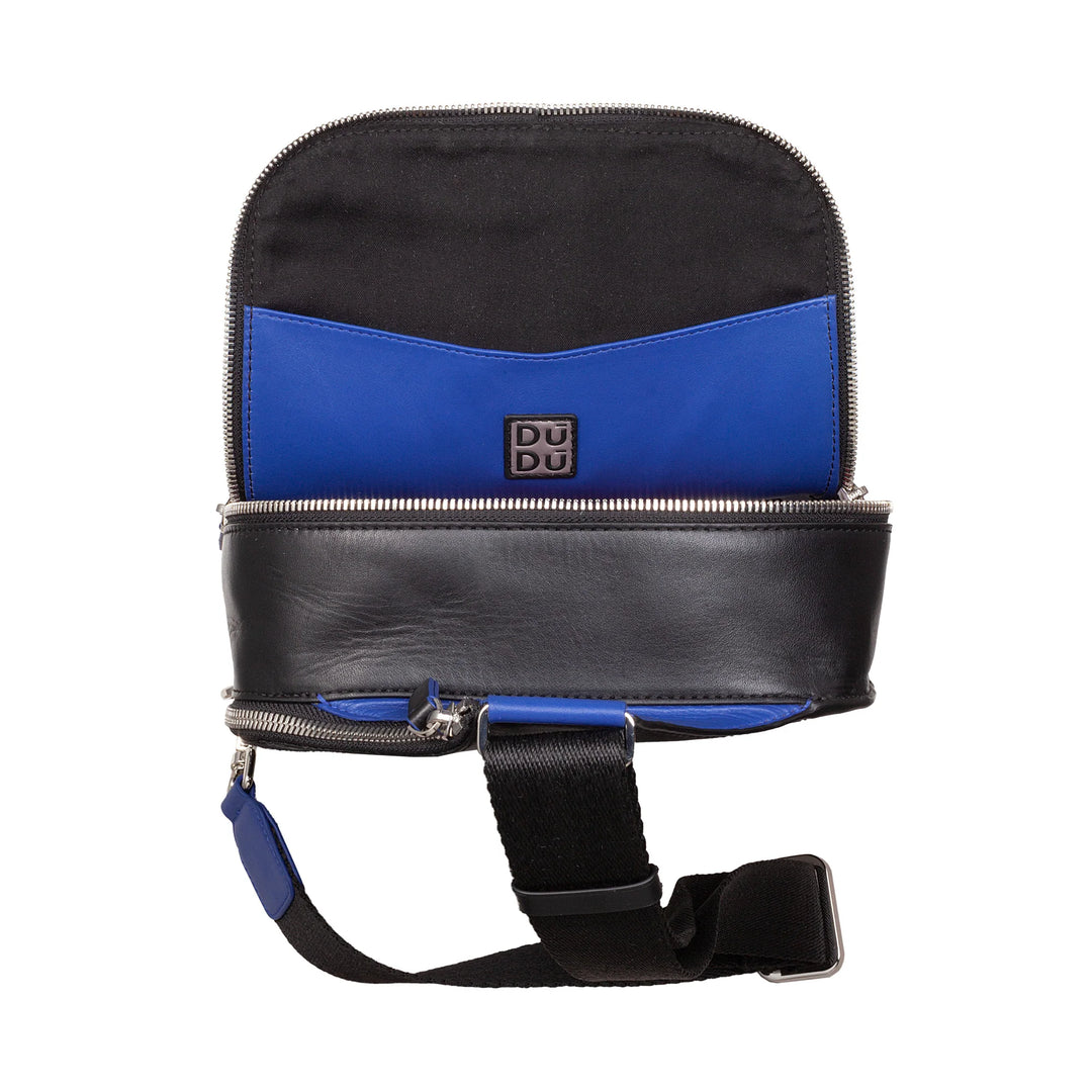 DUDU Mochila de un solo hombro para hombre en piel con soporte para tableta, bolso de pecho con cremallera y correa ajustable para el hombro