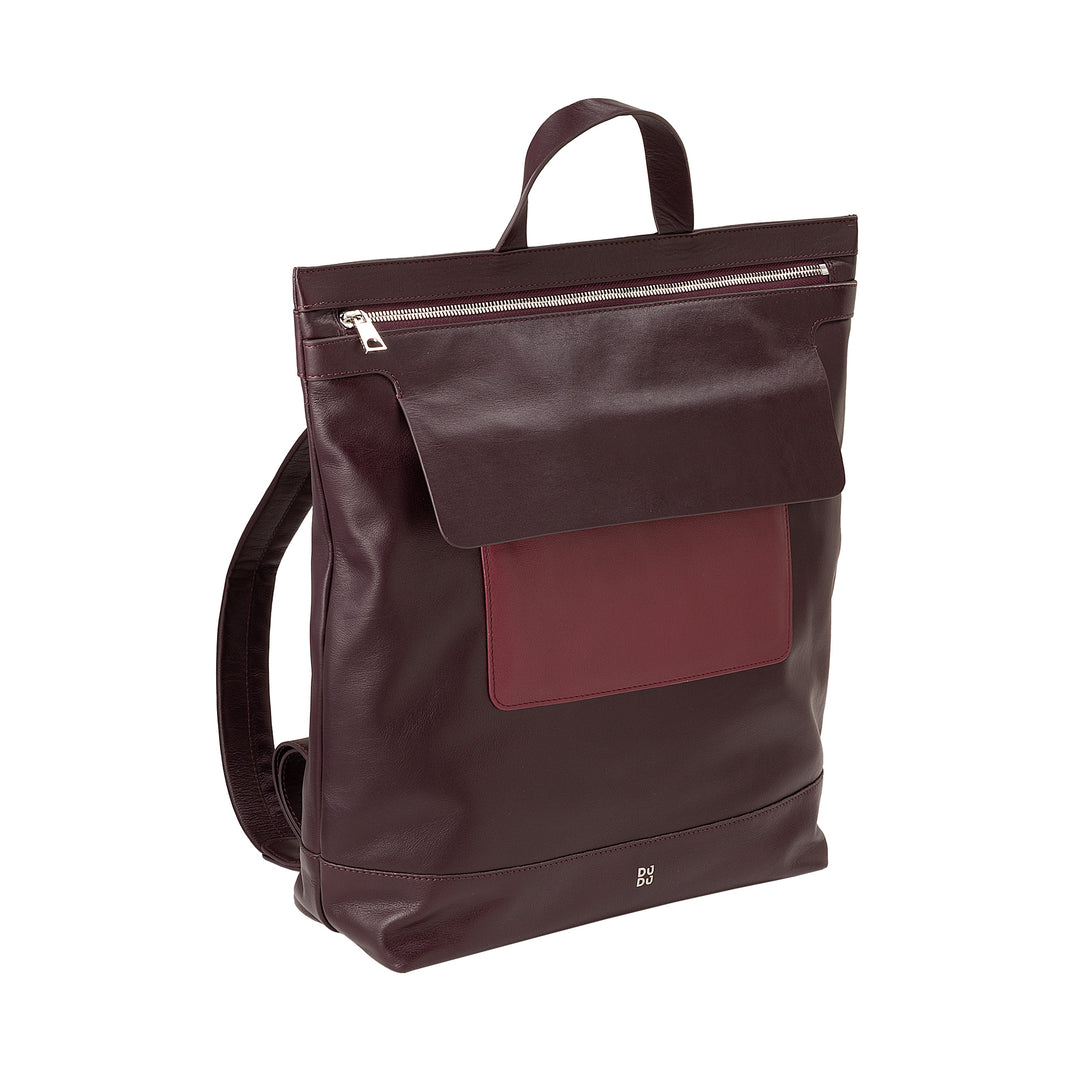DUDU Mochila para Hombre, Mochila Informal Suave para Mujer en Piel Auténtica con Cremallera, Mochila Grande y Colorida para Trabajo y Ocio
