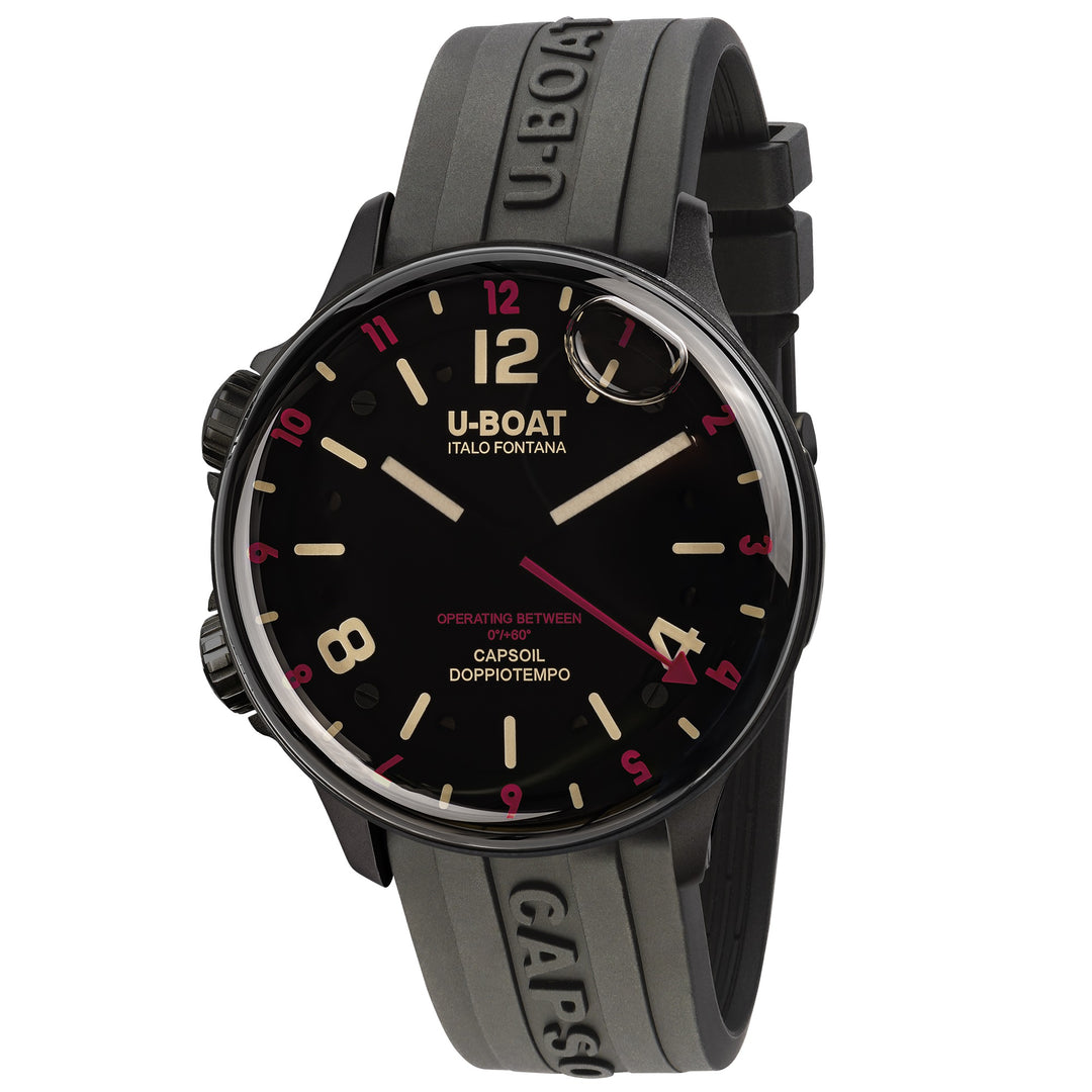 Reloj U-BOAT Capsoil Doubletime DLC Red Rehaut 45 mm negro acero 8841