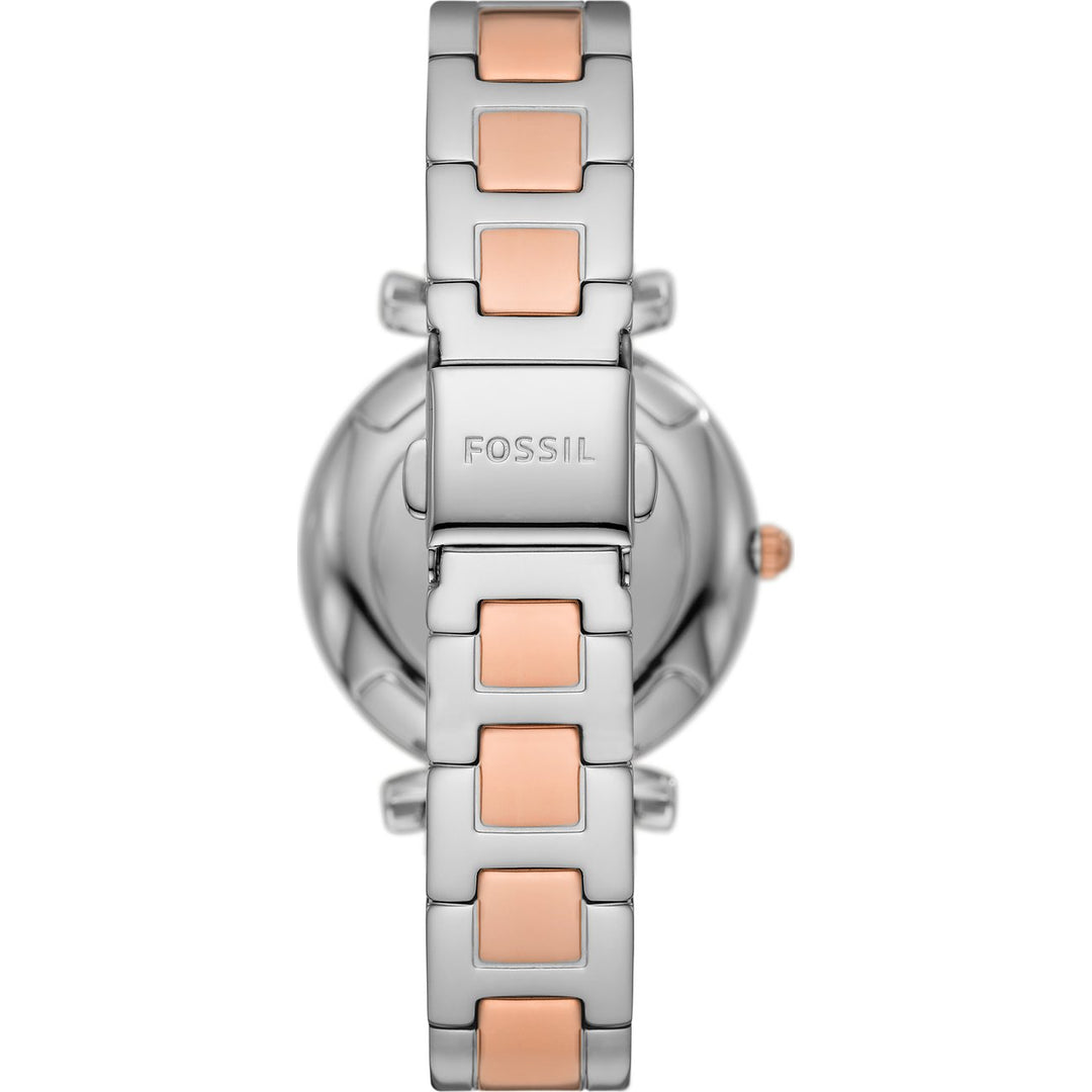 Reloj Fosssil Carlie 35 mm de plata de acero de cuarzo acabados PVD oro rosa ES5156