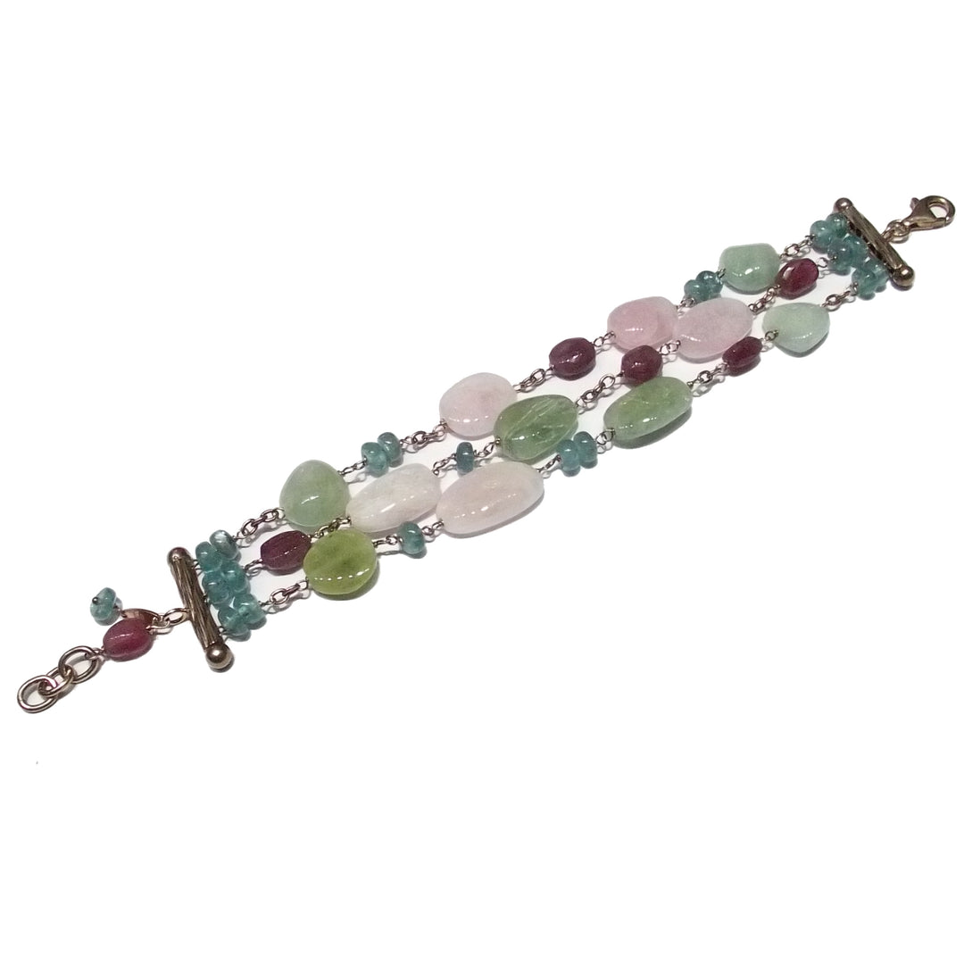 Crisor Bracelet en Argent 925 finition PVD Or Rose Aigue-marine Tourmaline Jade BR 01