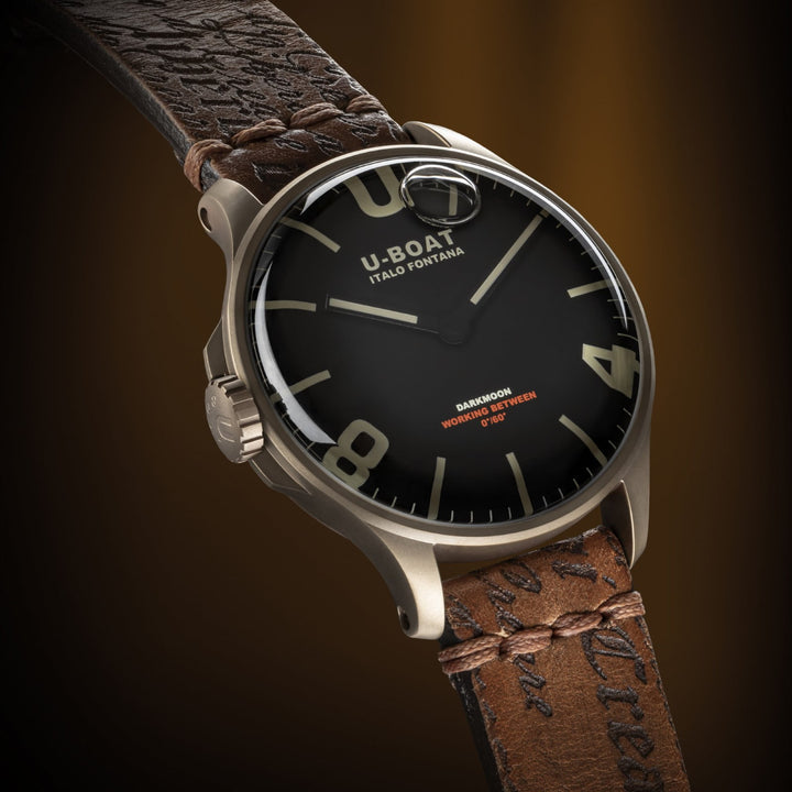 U-BOAT reloj Darkmoon IP Bronce 44mm negro de cuarzo de acero acabado IP Bronce 8467-A